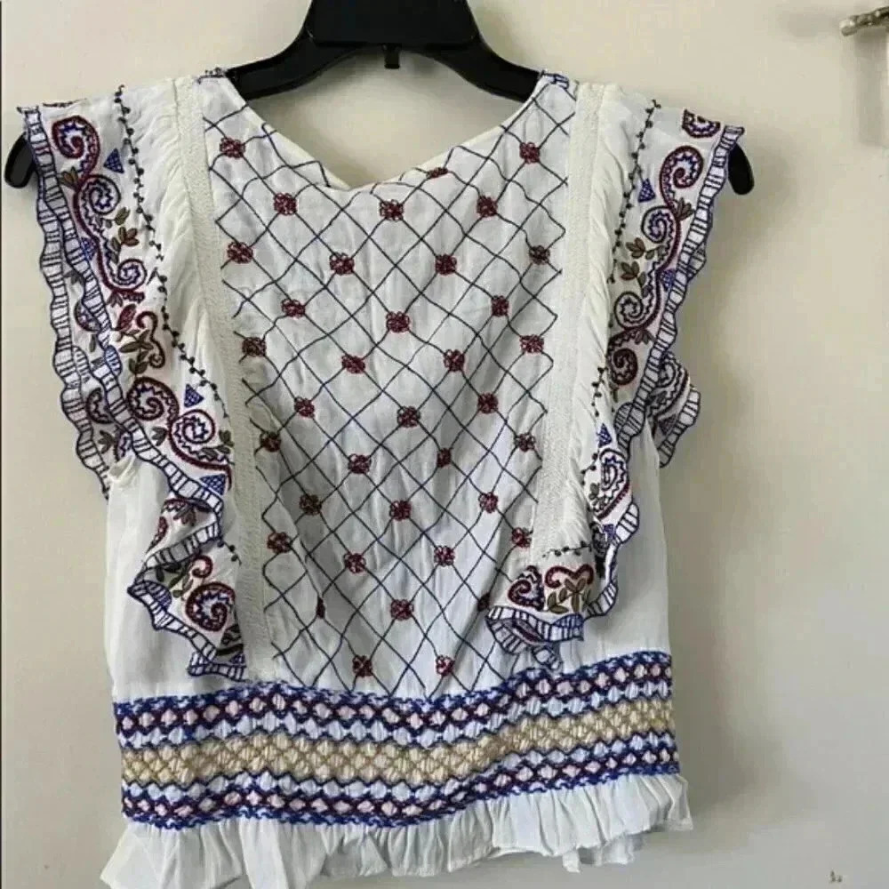 Free People- White Holland Park Beaded Blouse - Picture 6 of 8
